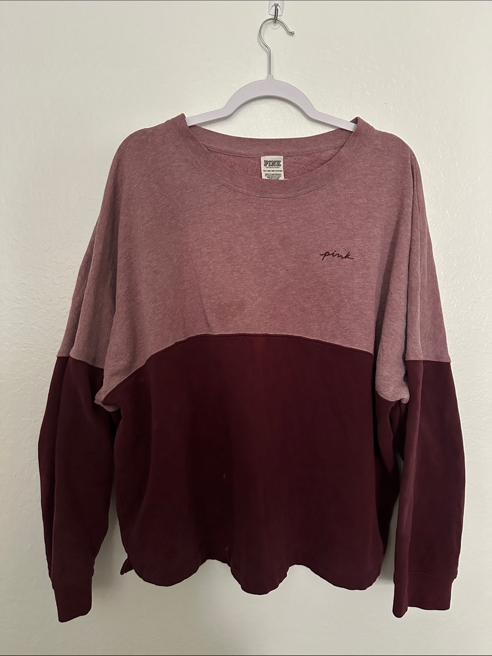 PINK Victoria's Secret Two-Tone Mauve & Burgundy Crewneck Sweatshirt